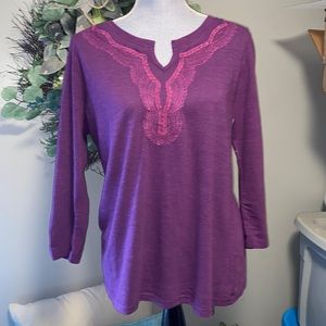 Kommotion NY 3/4 sleeve ladies long sleeve purple pink stitching cotton med EUC